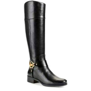 MICHAEL KORS BLACK LEATHER FULTON BOOTS, SIZE 6